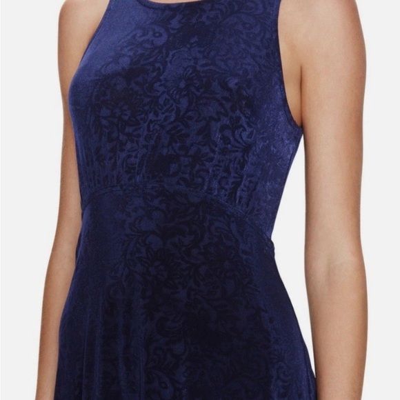 Free People Blue Boho Lady Jane Lace Trim Keyhole Skater XS Mini Dress EUC - Picture 6 of 12